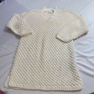 BASCO Hand Knit VTG White Popcorn Sweater Pullover Size Large
